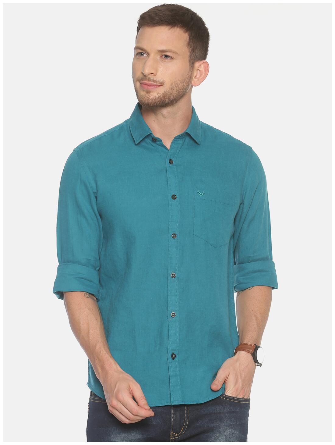 

Linen Club Men Green Solid Regular Fit Casual Shirt