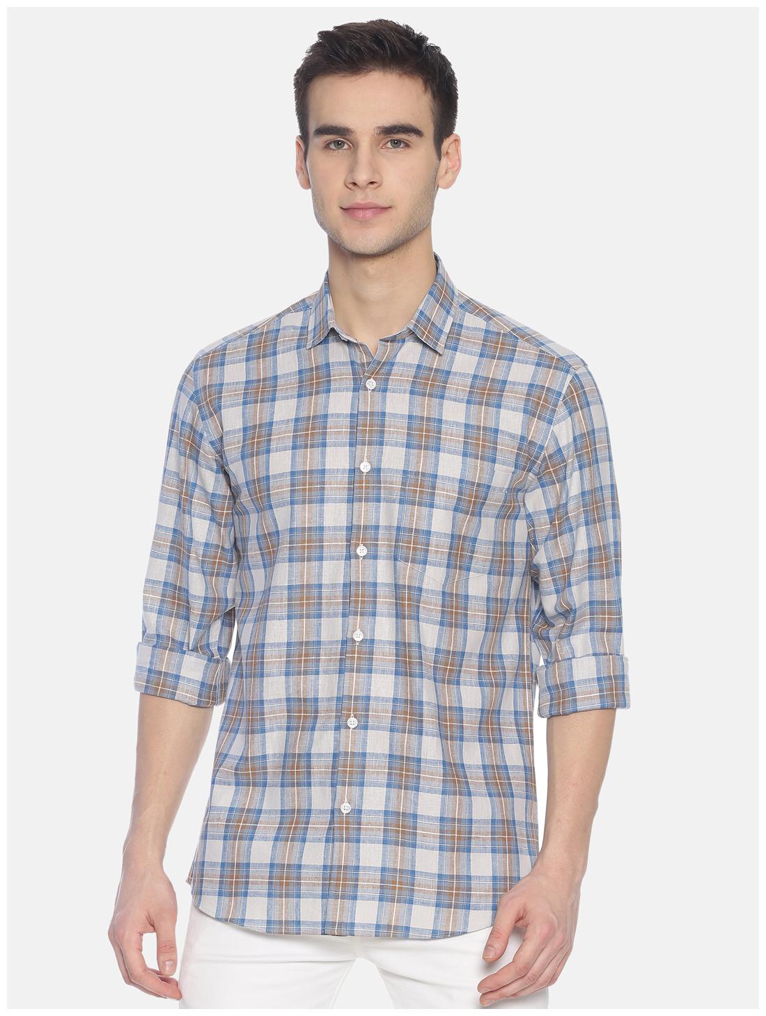 

Linen Club Men Grey Checked Regular Fit Casual Shirt