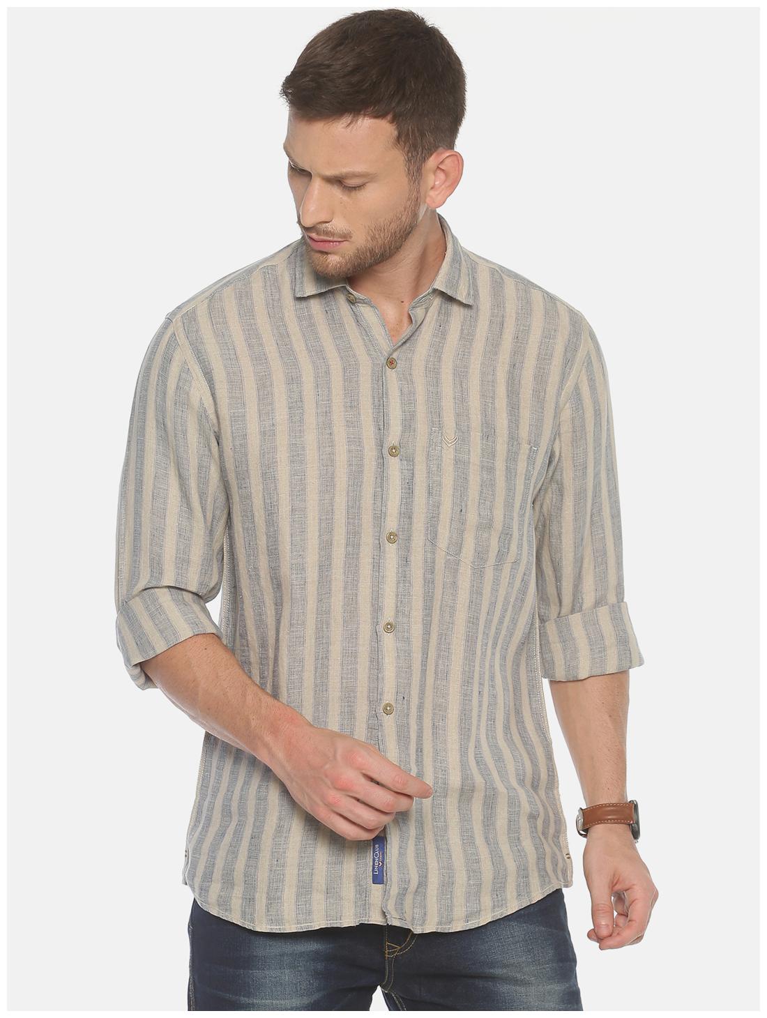 

Linen Club Men Grey Vertical Stripes Regular Fit Casual Shirt