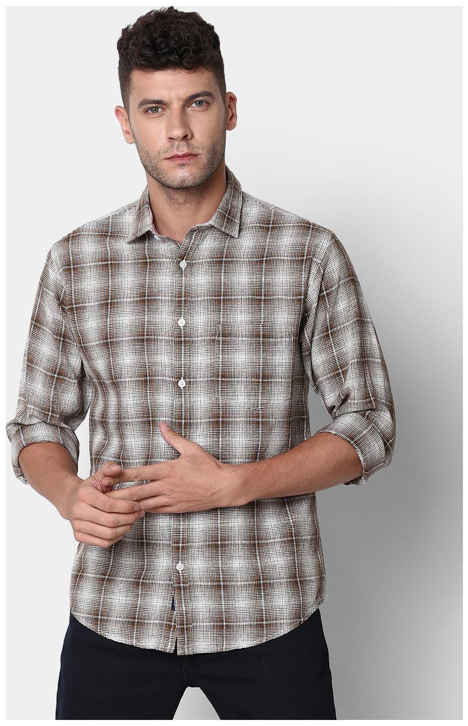 

Linen Club Men Brown Grey Colorblocked Regular Fit Casual Shirt
