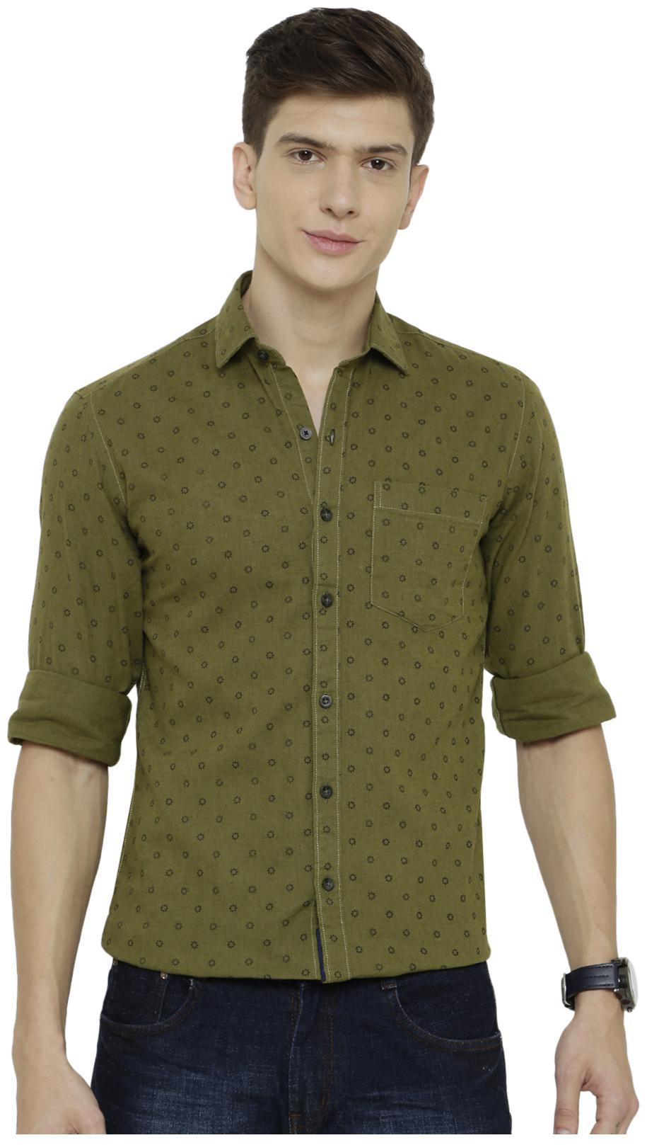 

Linen Club Men Green Printed Regular Fit Casual Shirt