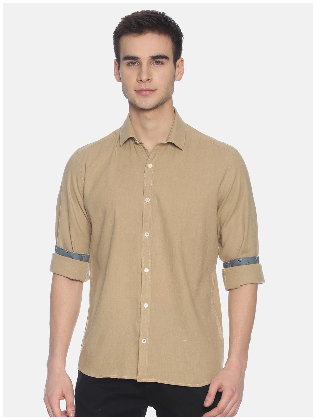 

Linen Club Men Beige Solid Regular Fit Casual Shirt
