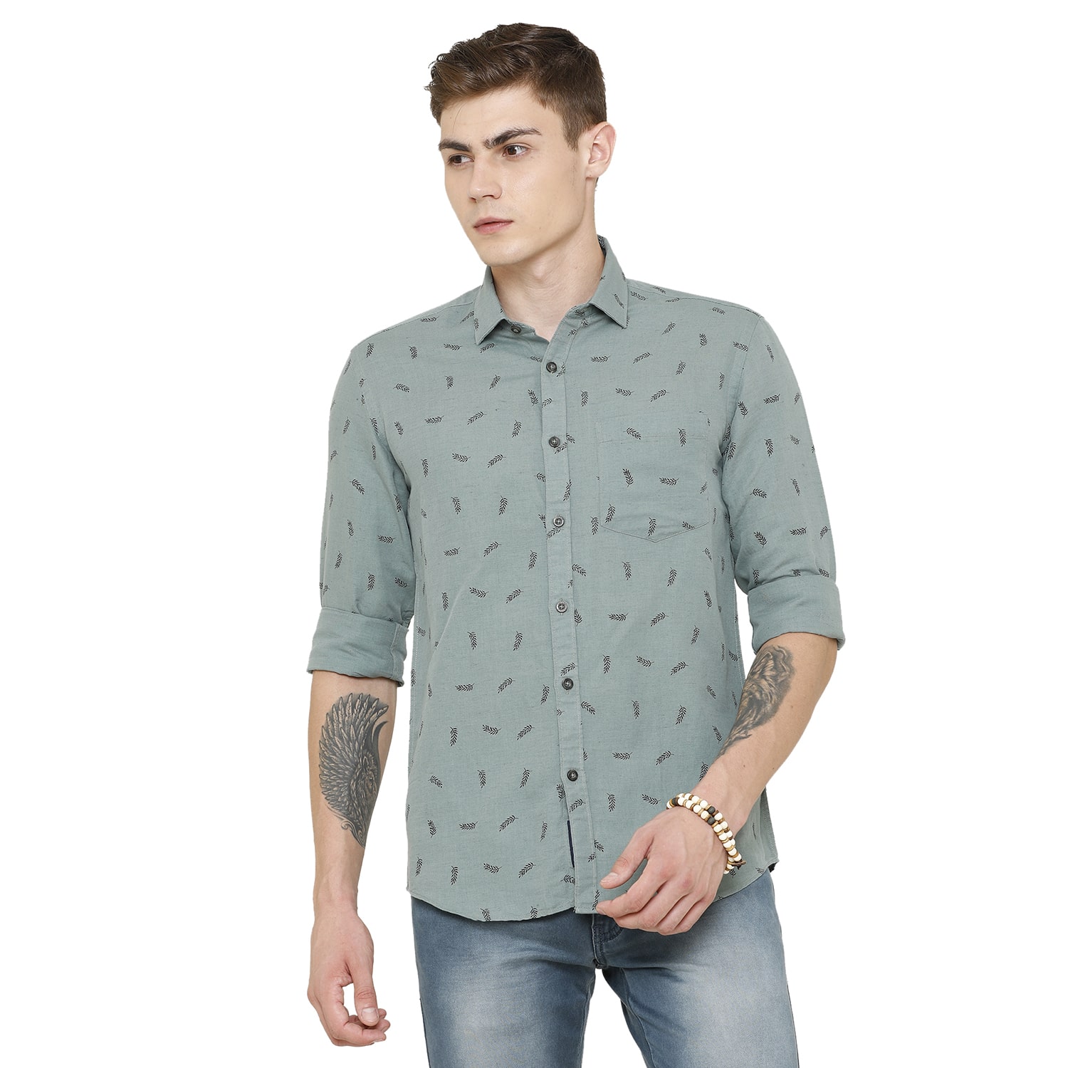 

Linen Club Olive Printed Casual Regular Fit Linen Shirts for Men