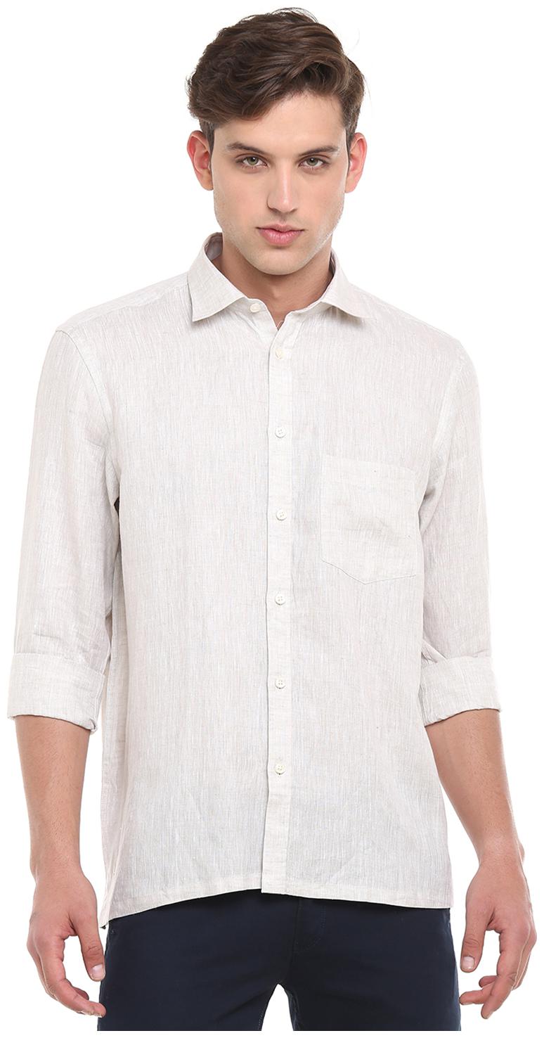 

Linen Club Men White Solid Regular Fit Casual Shirt