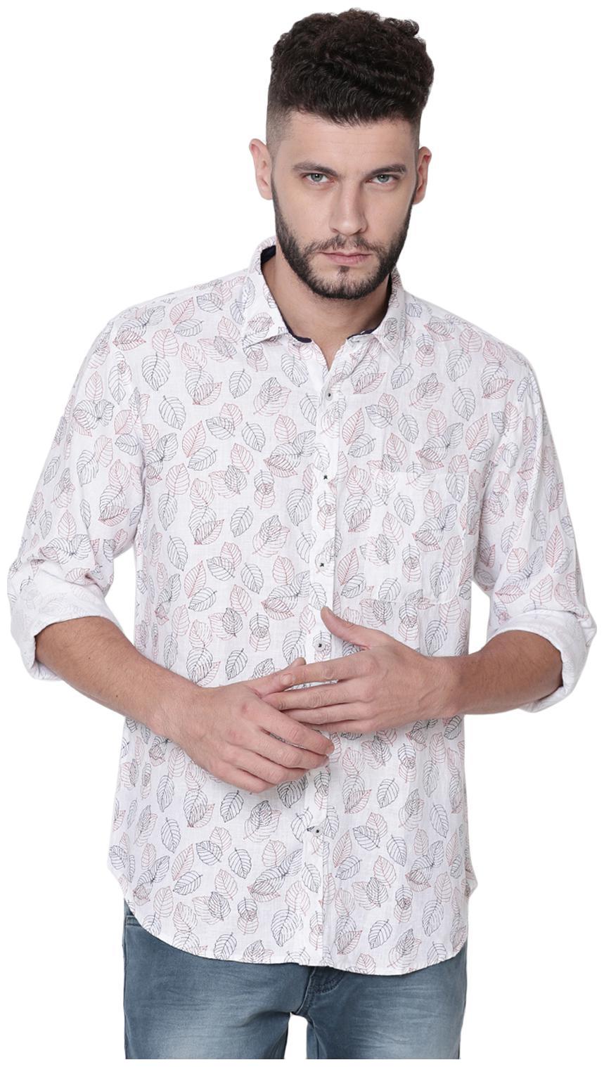 

Linen Club Men White Printed Regular Fit Casual Shirt