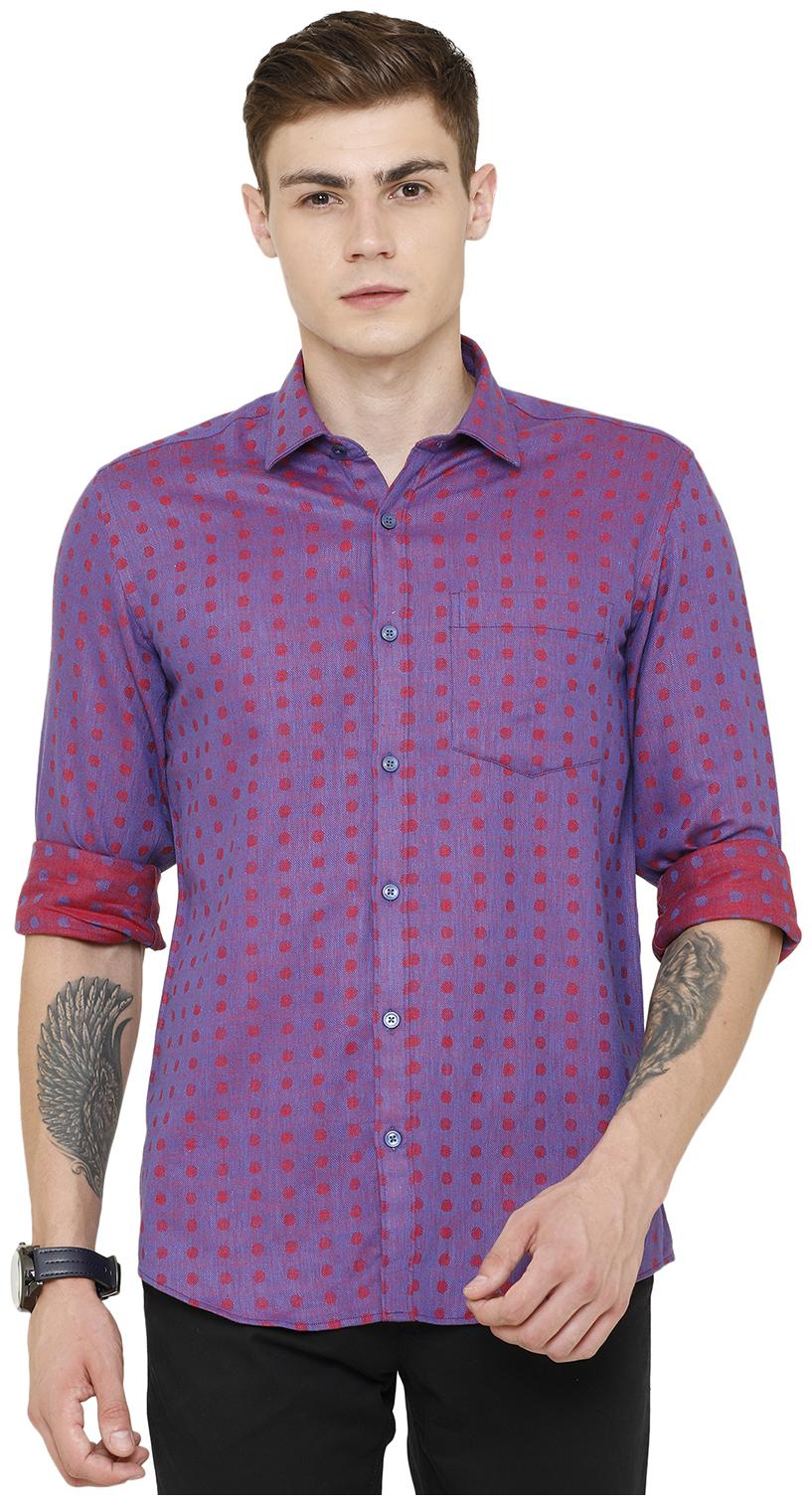 

Linen Club Men Purple Polka Dots Regular Fit Casual Shirt