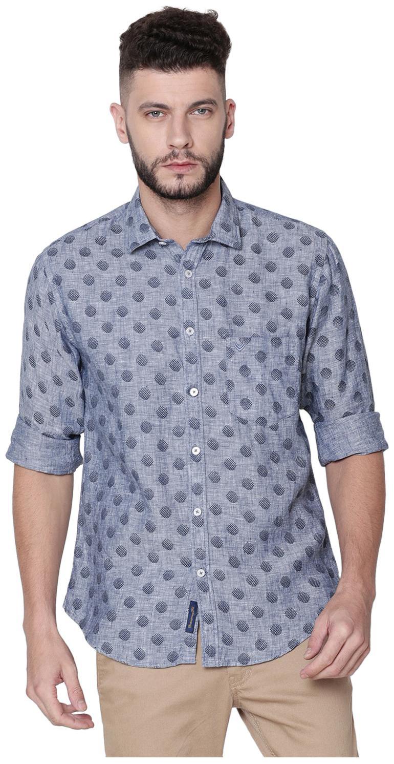 

Linen Club Men Grey Polka Dots Regular Fit Casual Shirt