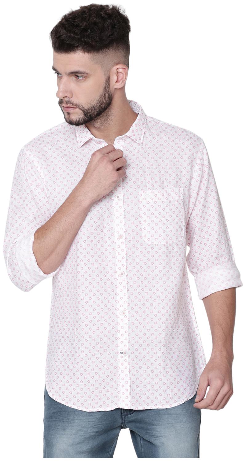 

Linen Club Men White Printed Regular Fit Casual Shirt