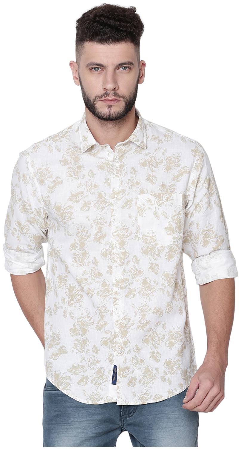 

Linen Club Men White Printed Regular Fit Casual Shirt