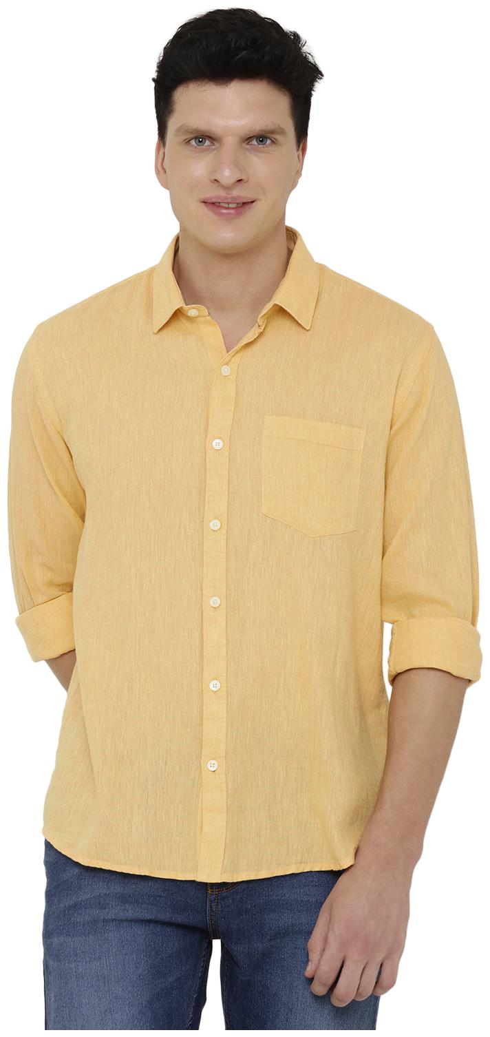 

Linen Club Men Yellow Printed Regular Fit Casual Shirt