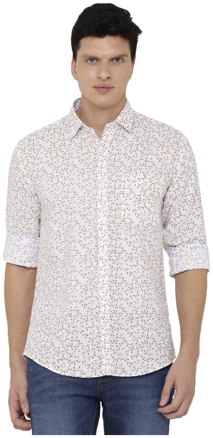 

Linen Club Men White Printed Regular Fit Casual Shirt