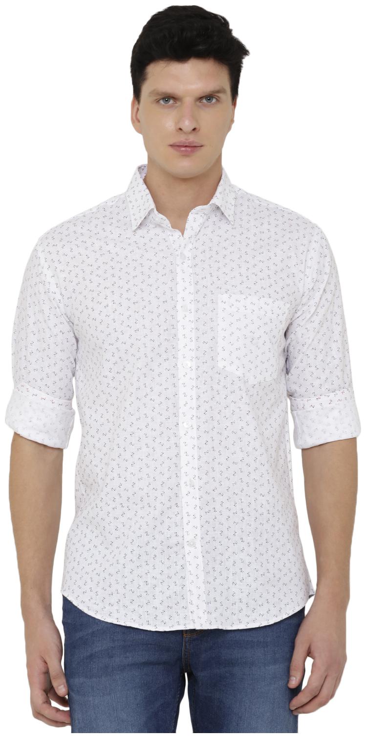 

Linen Club Men White Printed Regular Fit Casual Shirt