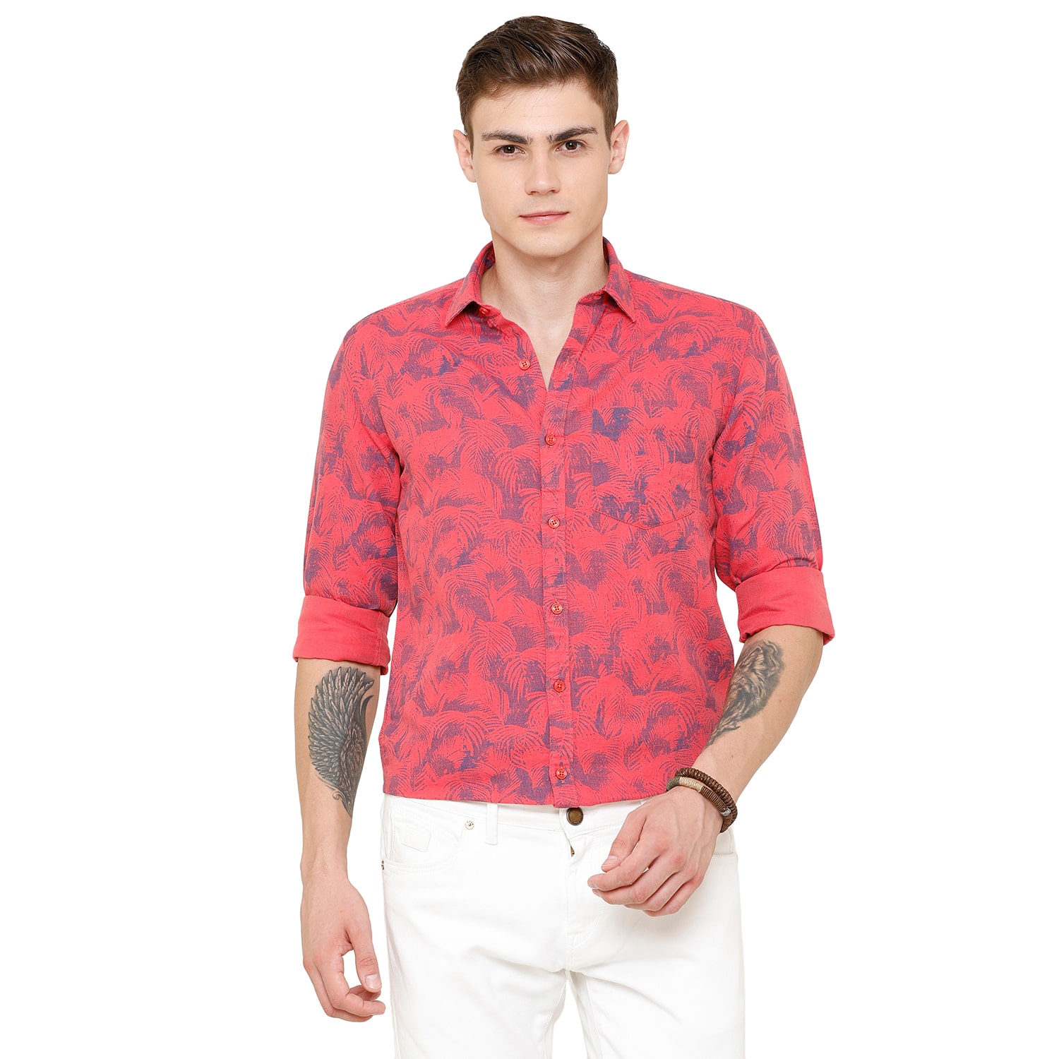 

Linen Club Men Red Printed Regular Fit Casual Shirt
