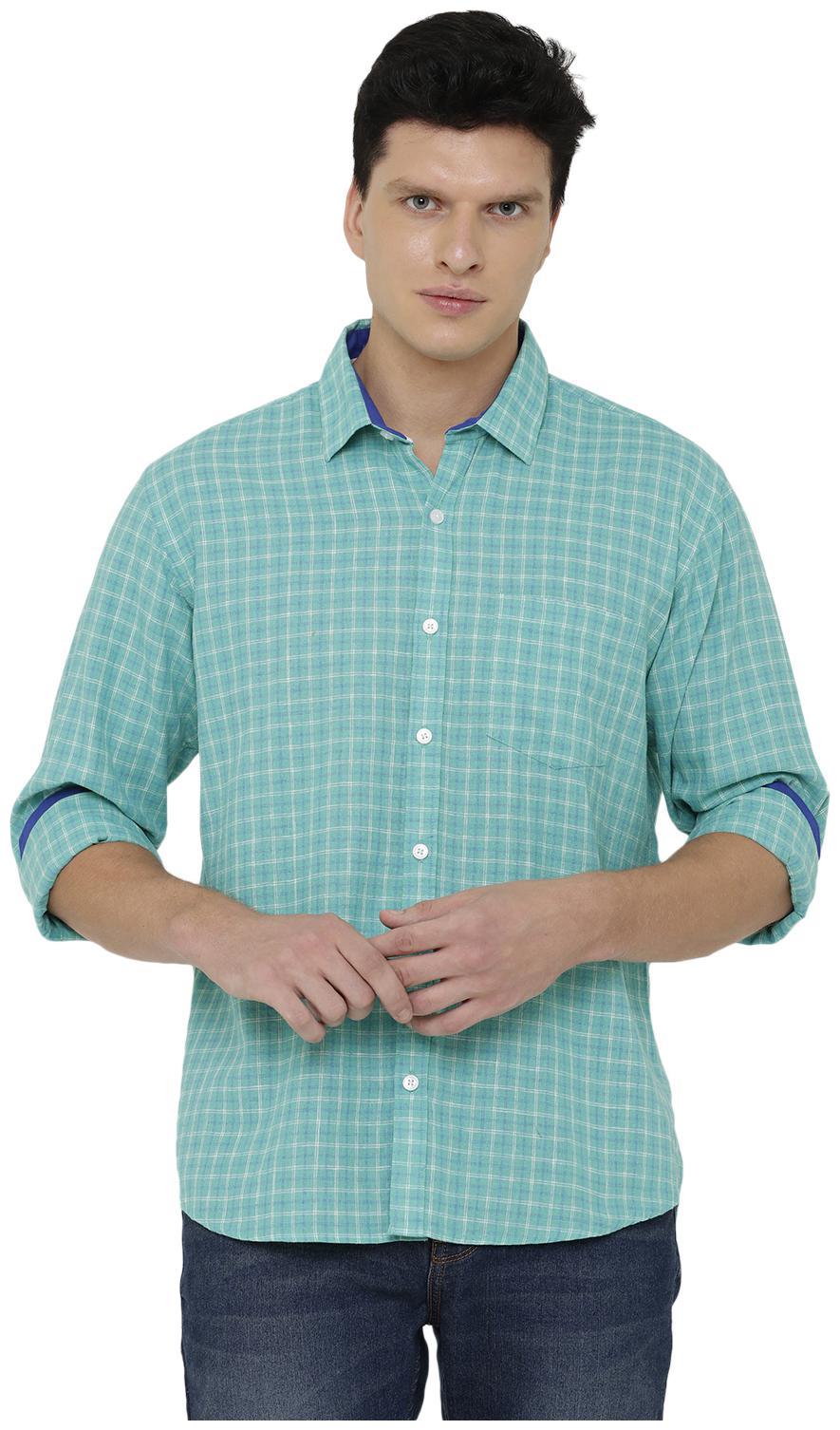 

Linen Club Men Green Checked Regular Fit Casual Shirt