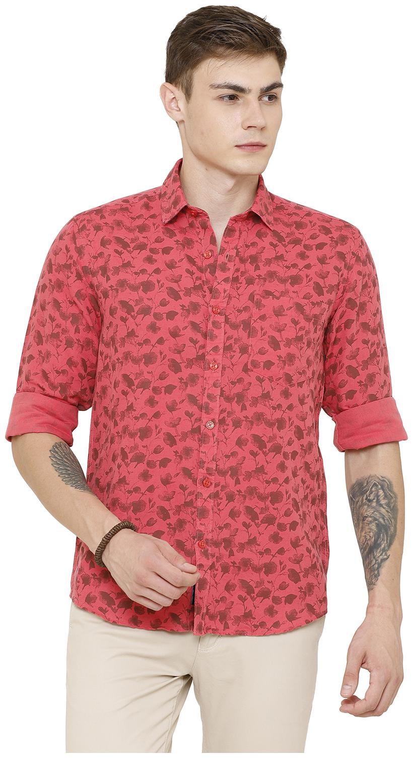 

Linen Club Men Red Floral Regular Fit Casual Shirt