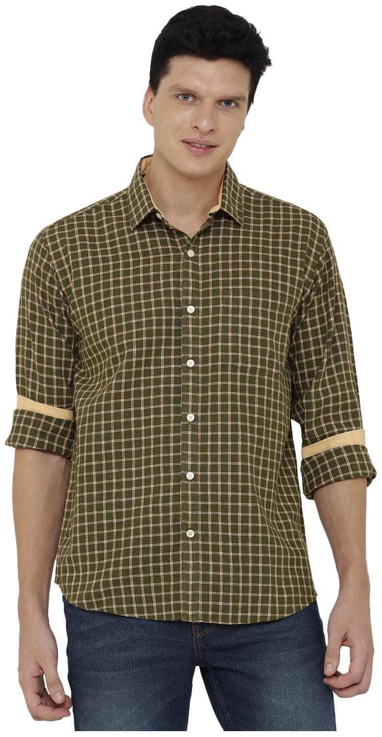 

Linen Club Men Green Checked Regular Fit Casual Shirt