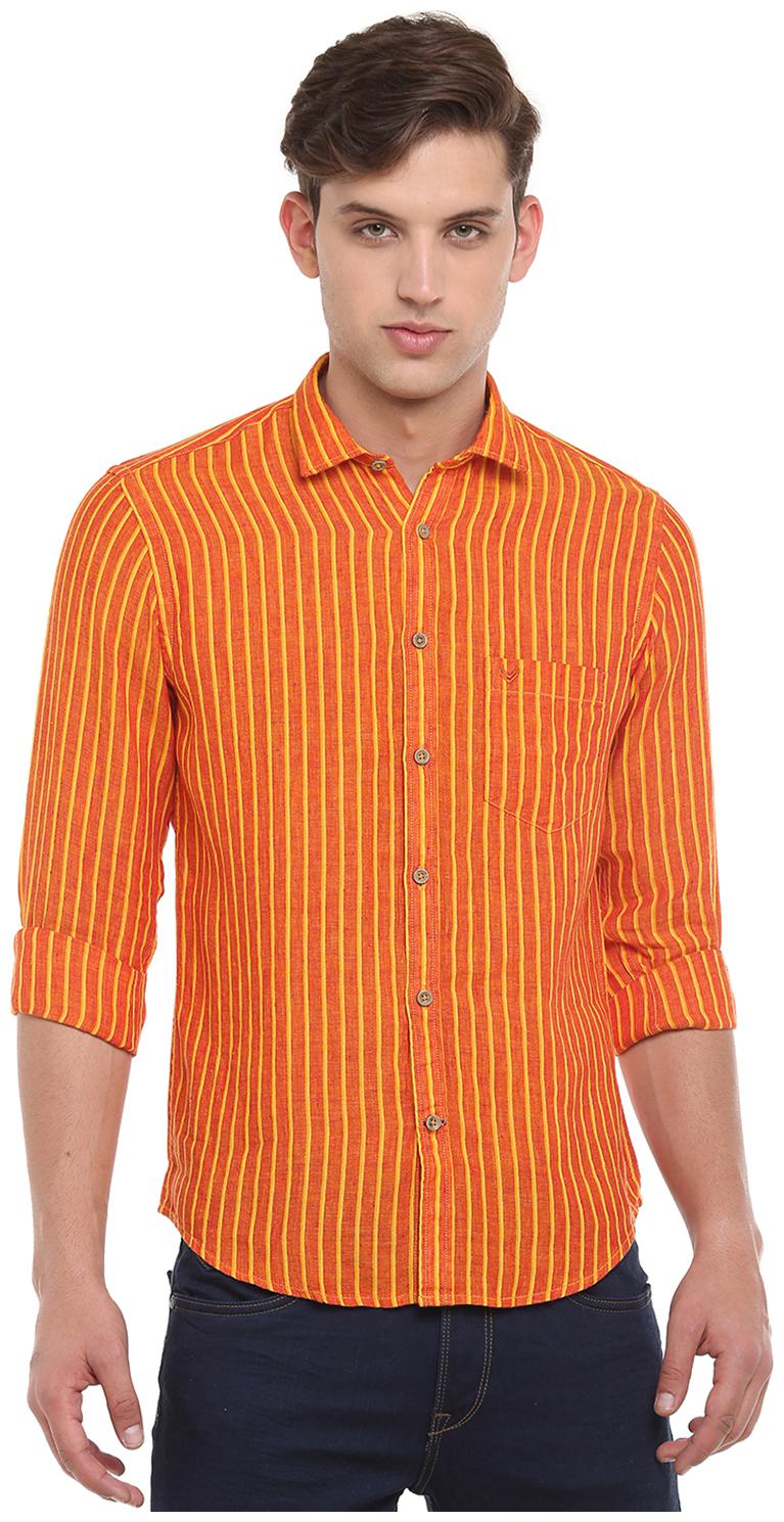 

Linen Club Men Orange Horizontal Stripes Regular Fit Casual Shirt