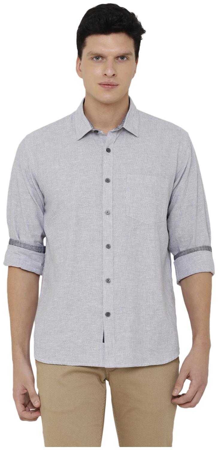 

Linen Club Men Grey Vertical Stripes Regular Fit Casual Shirt