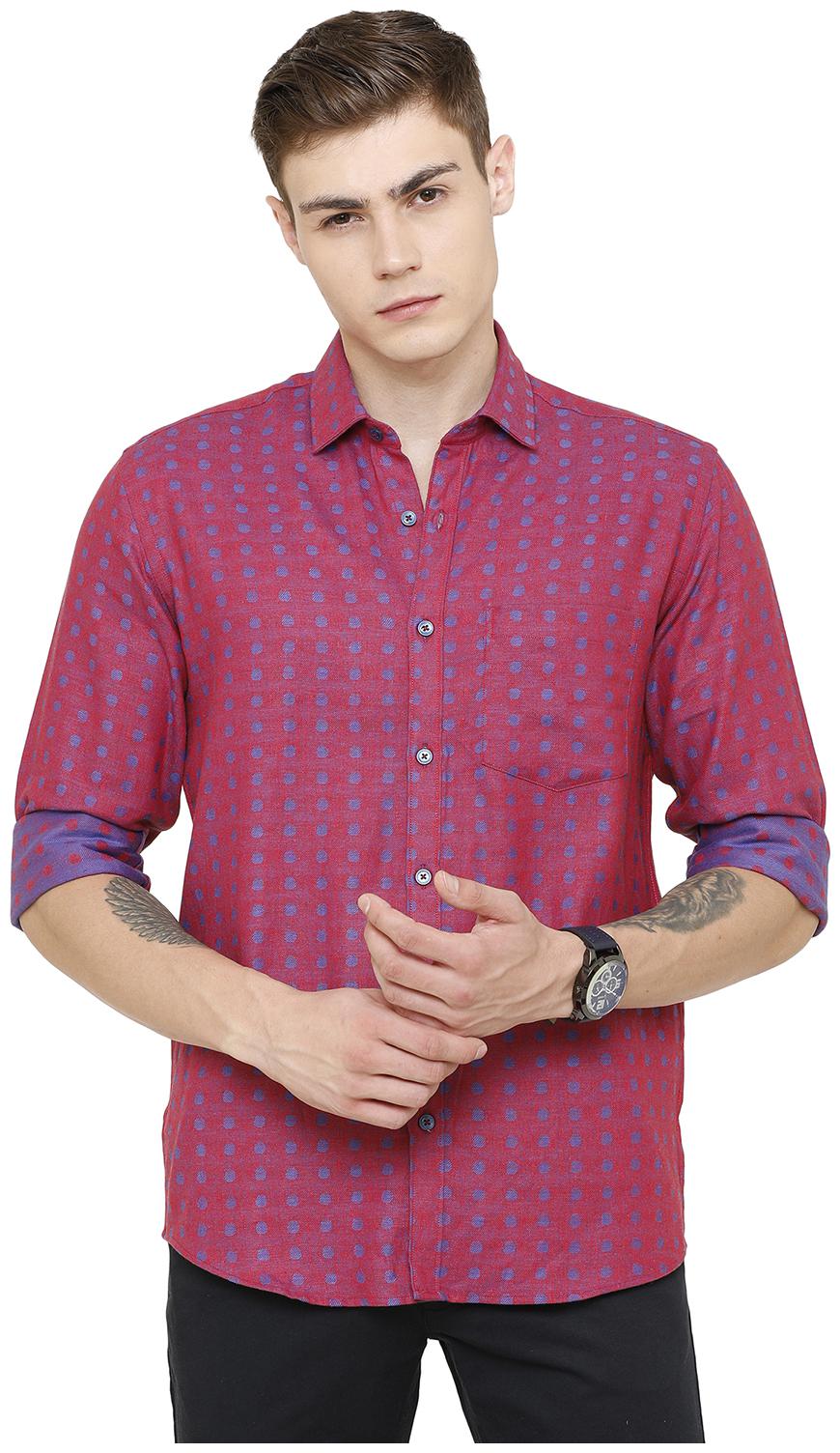 

Linen Club Men Red Polka Dots Regular Fit Casual Shirt