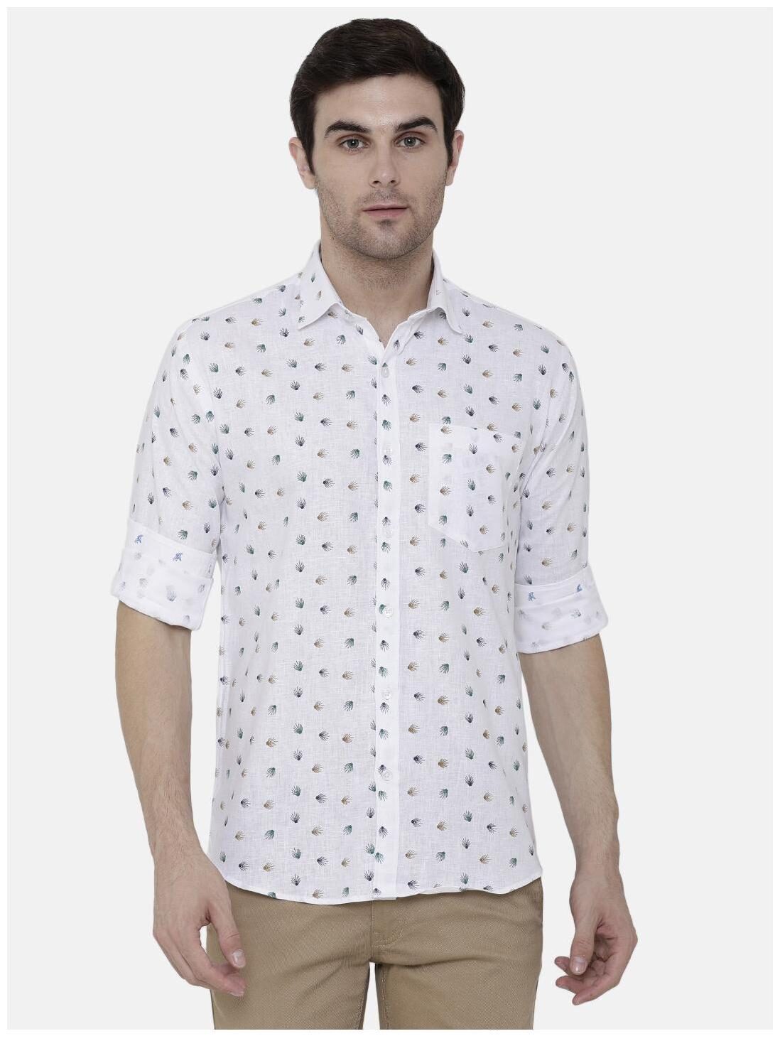 

Linen Club Men White Printed Regular Fit Casual Shirt