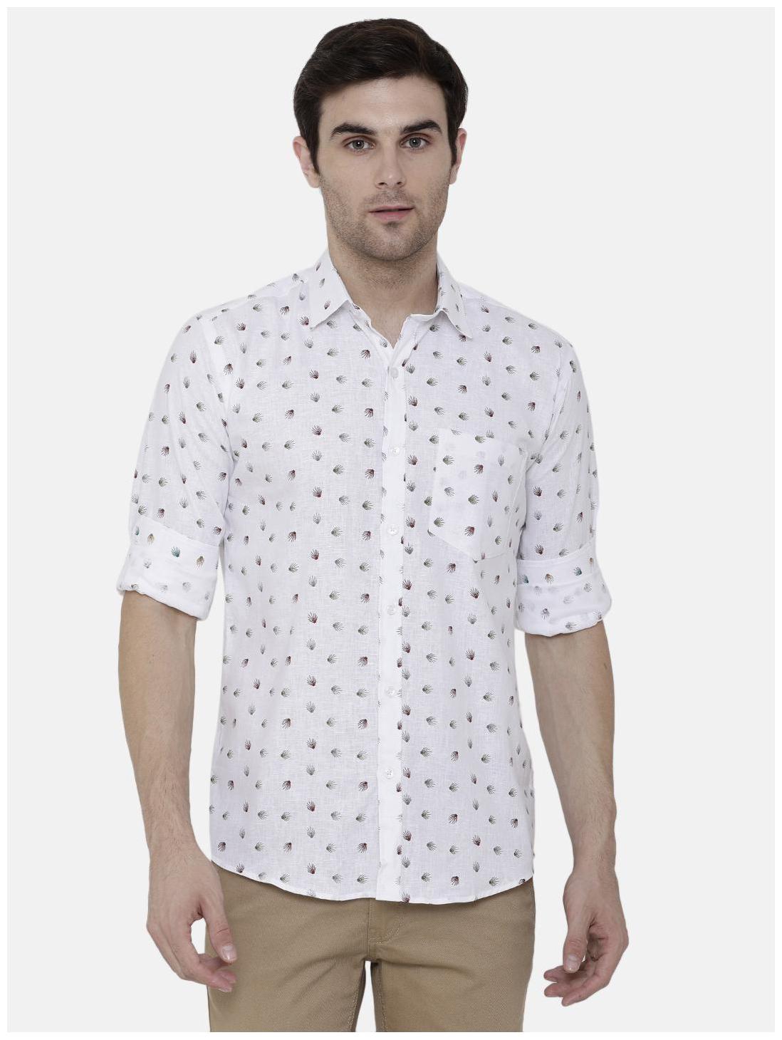 

Linen Club Men White Printed Regular Fit Casual Shirt