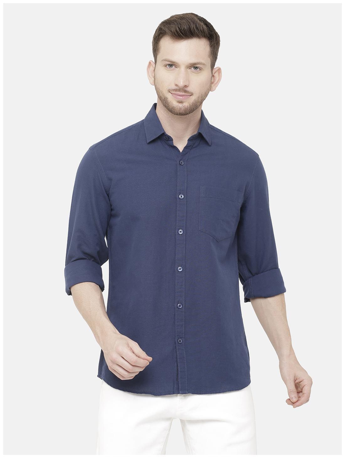 

Linen Club Men Navy Blue Solid Regular Fit Casual Shirt