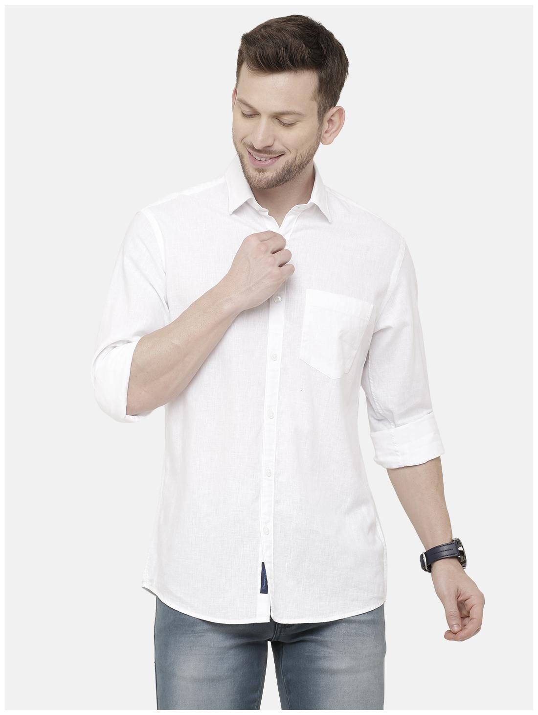 

Linen Club Men White Solid Regular Fit Casual Shirt