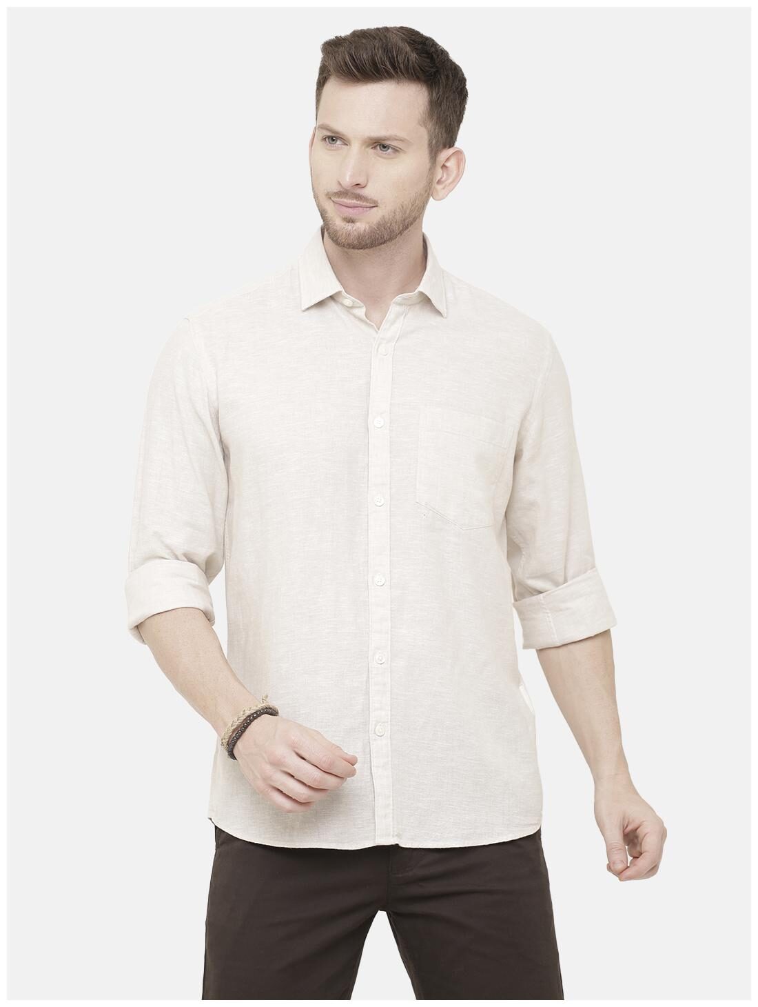 

Linen Club Men Cream Solid Regular Fit Casual Shirt