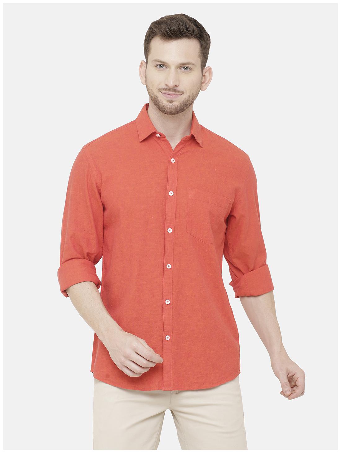 

Linen Club Men Orange Solid Regular Fit Casual Shirt