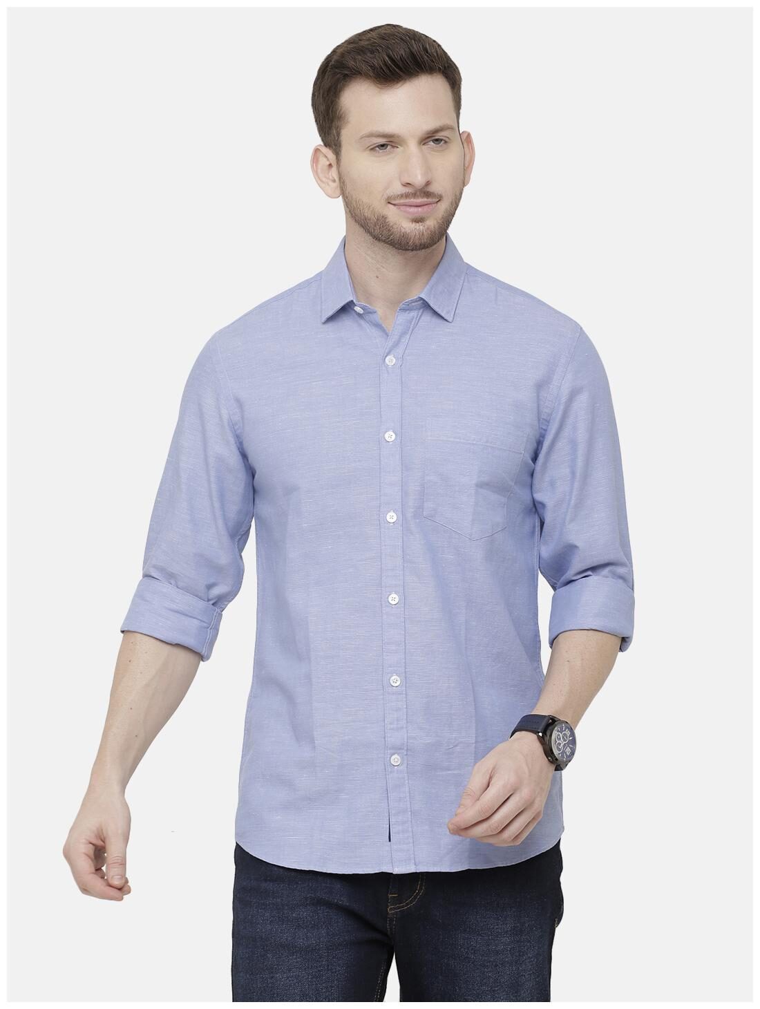 

Linen Club Men Blue Solid Regular Fit Casual Shirt