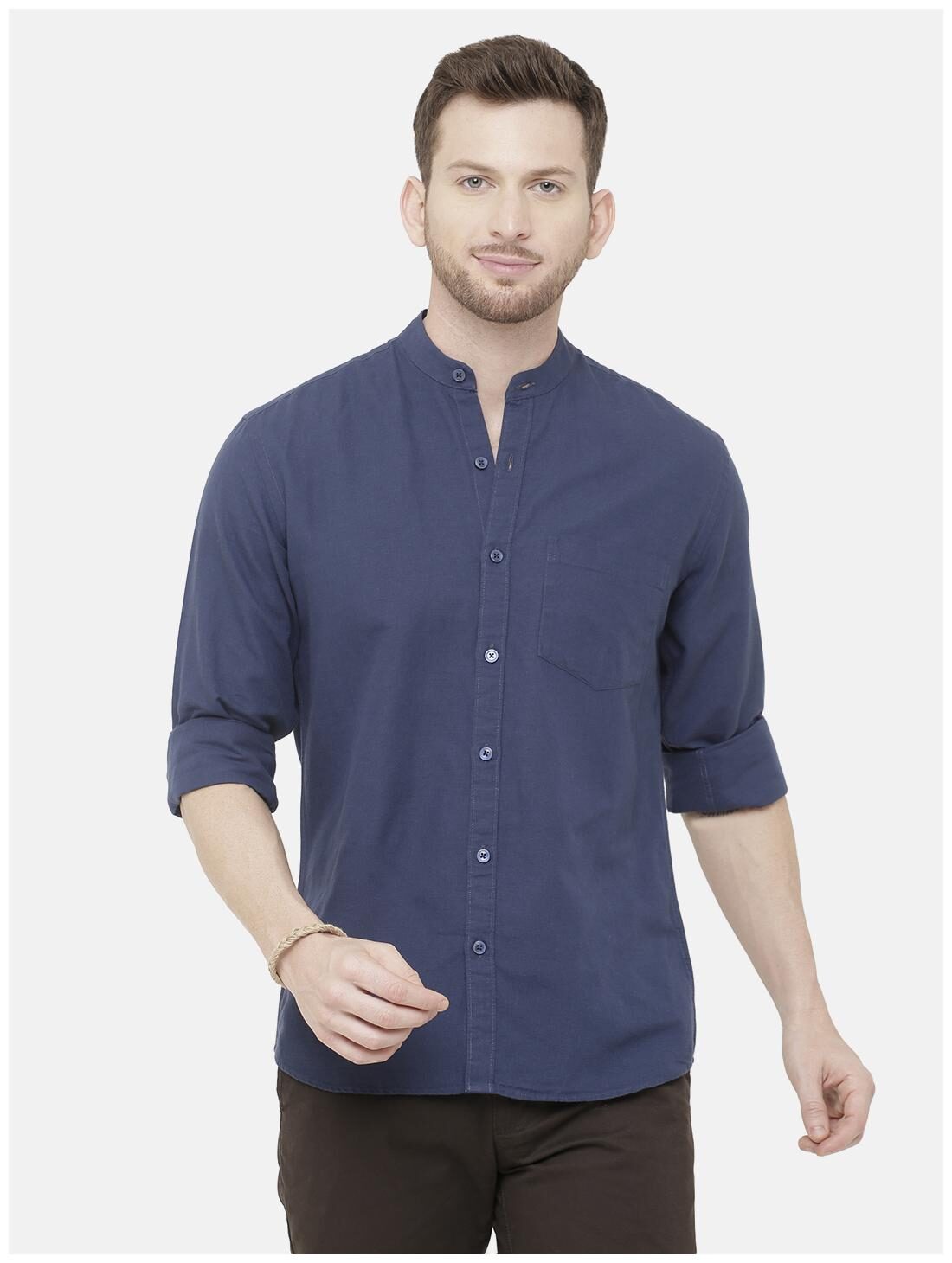 

Linen Club Men Navy Blue Solid Regular Fit Casual Shirt