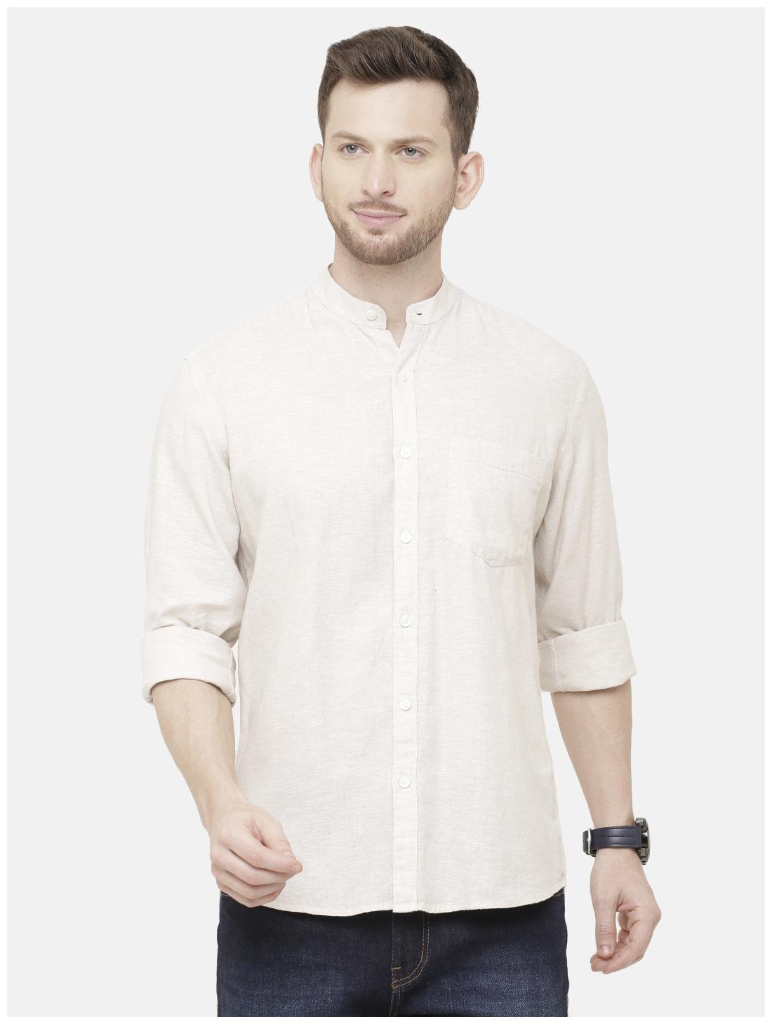 

Linen Club Men Beige Solid Regular Fit Casual Shirt