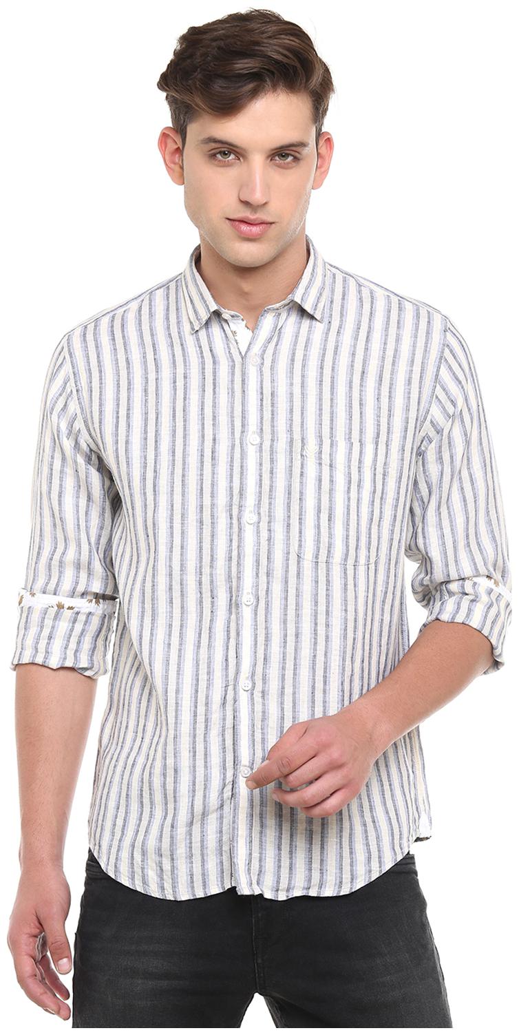 

Linen Club Men Black Horizontal Stripes Regular Fit Casual Shirt