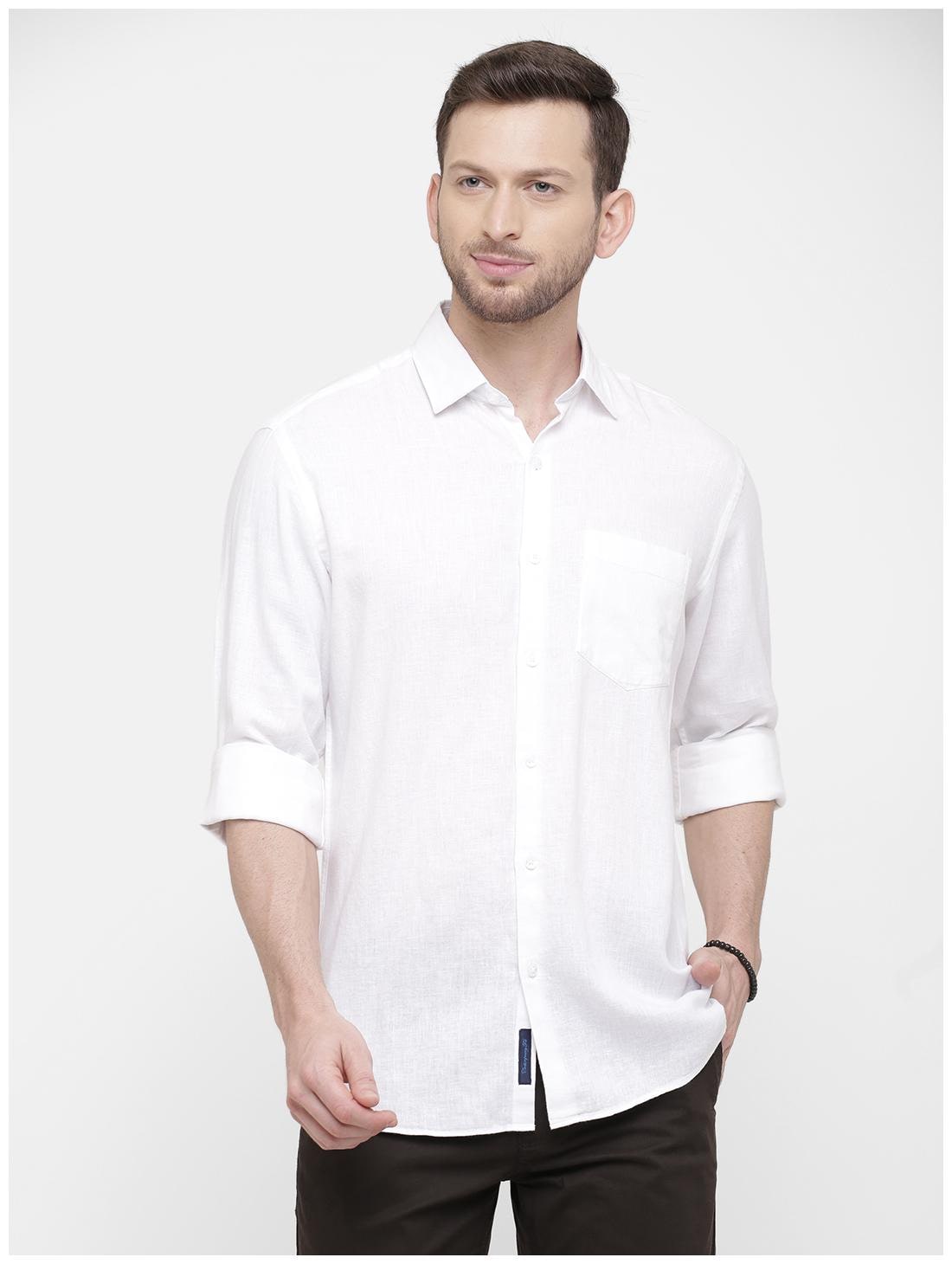 

Linen Club Men White Solid Regular Fit Casual Shirt