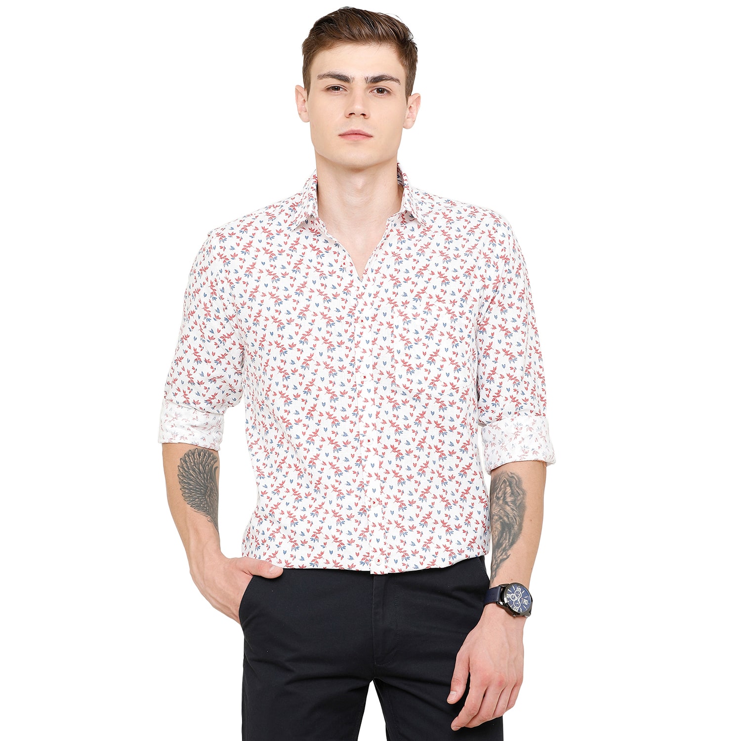

Linen Club Men White Printed Regular Fit Casual Shirt