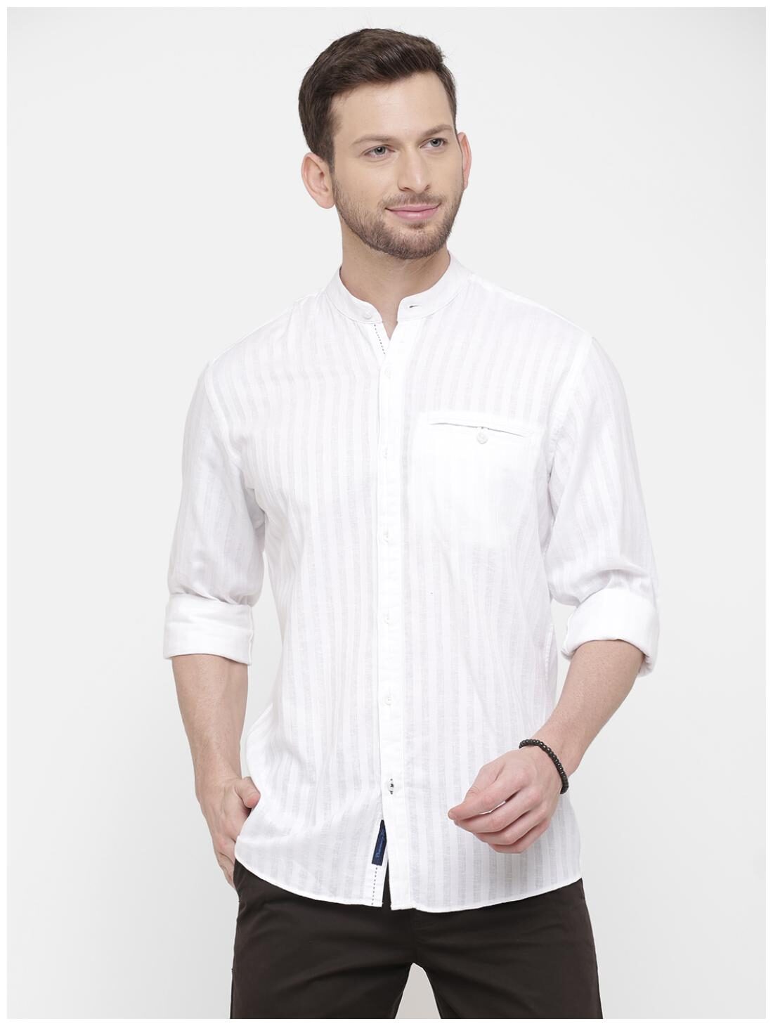 

Linen Club White Striped Casual Regular Fit Shirts For Men