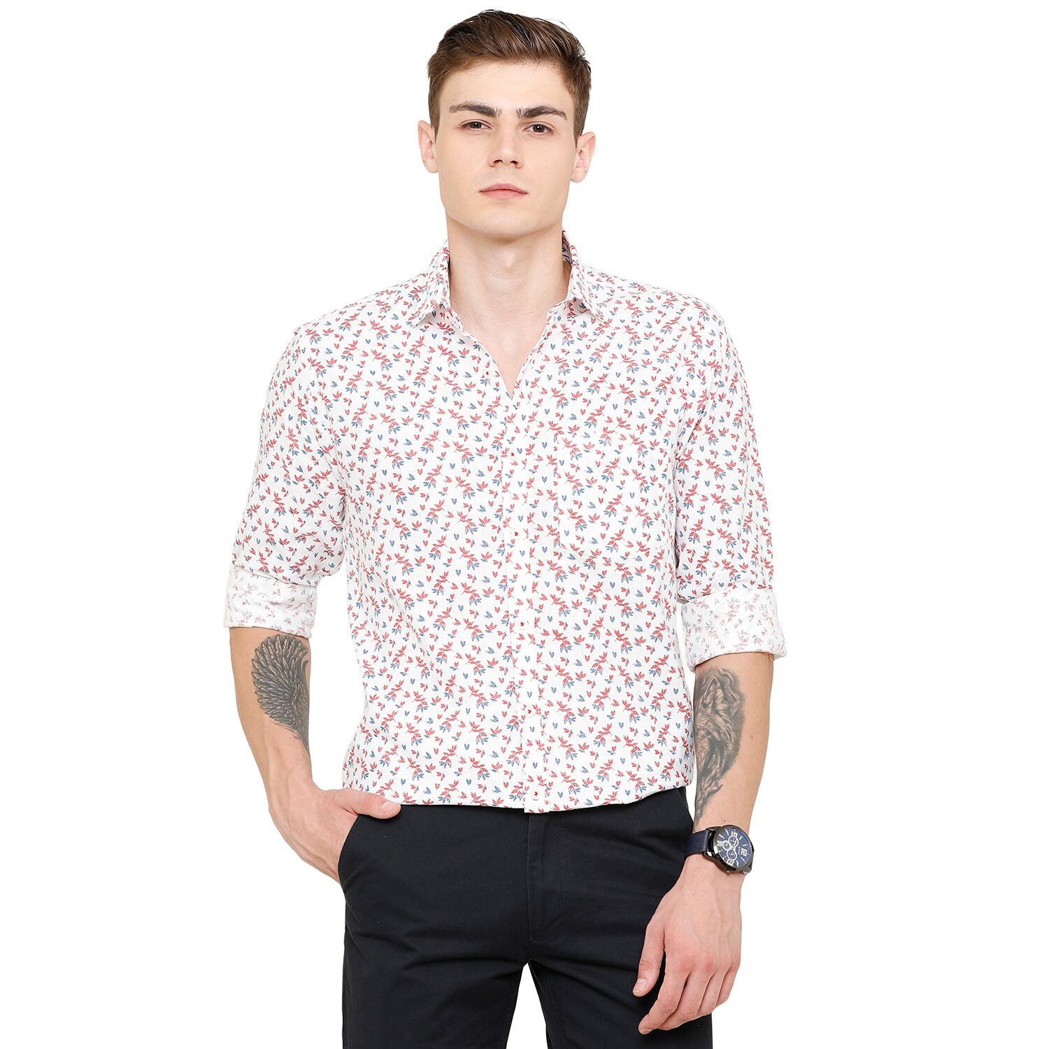 

Linen Club Men White Printed Regular Fit Casual Shirt
