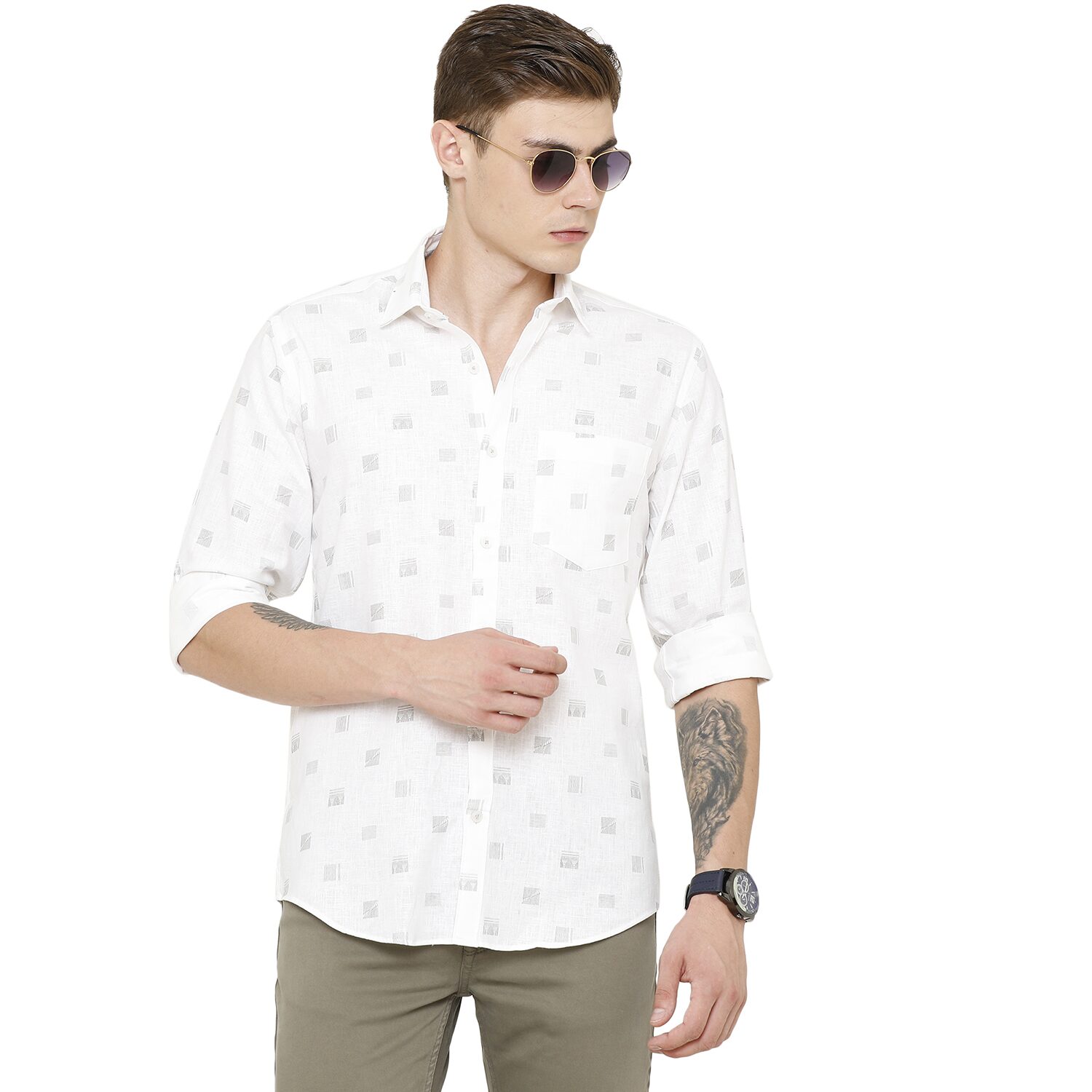 

Linen Club Men White Printed Regular Fit Casual Shirt