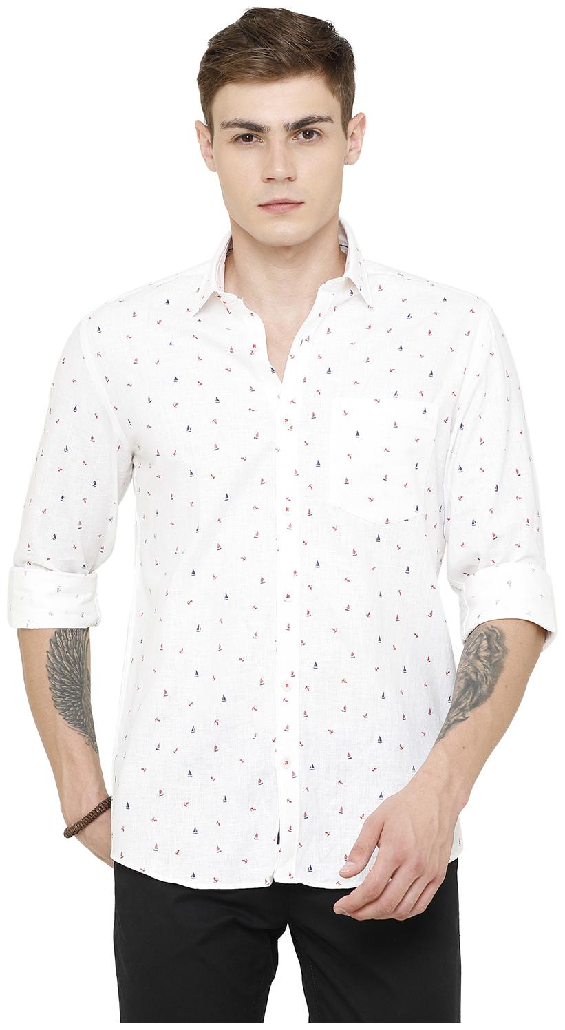 

Linen Club Men White Printed Regular Fit Casual Shirt