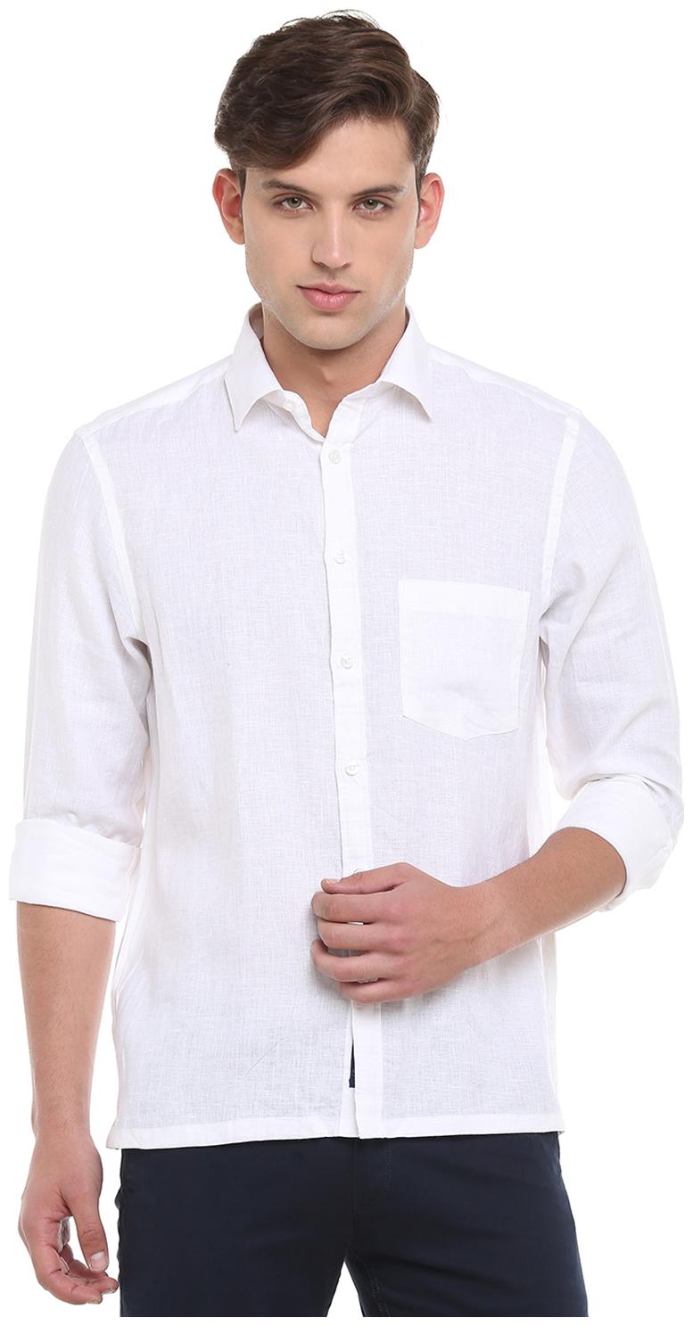 

Linen Club Men White Solid Regular Fit Casual Shirt
