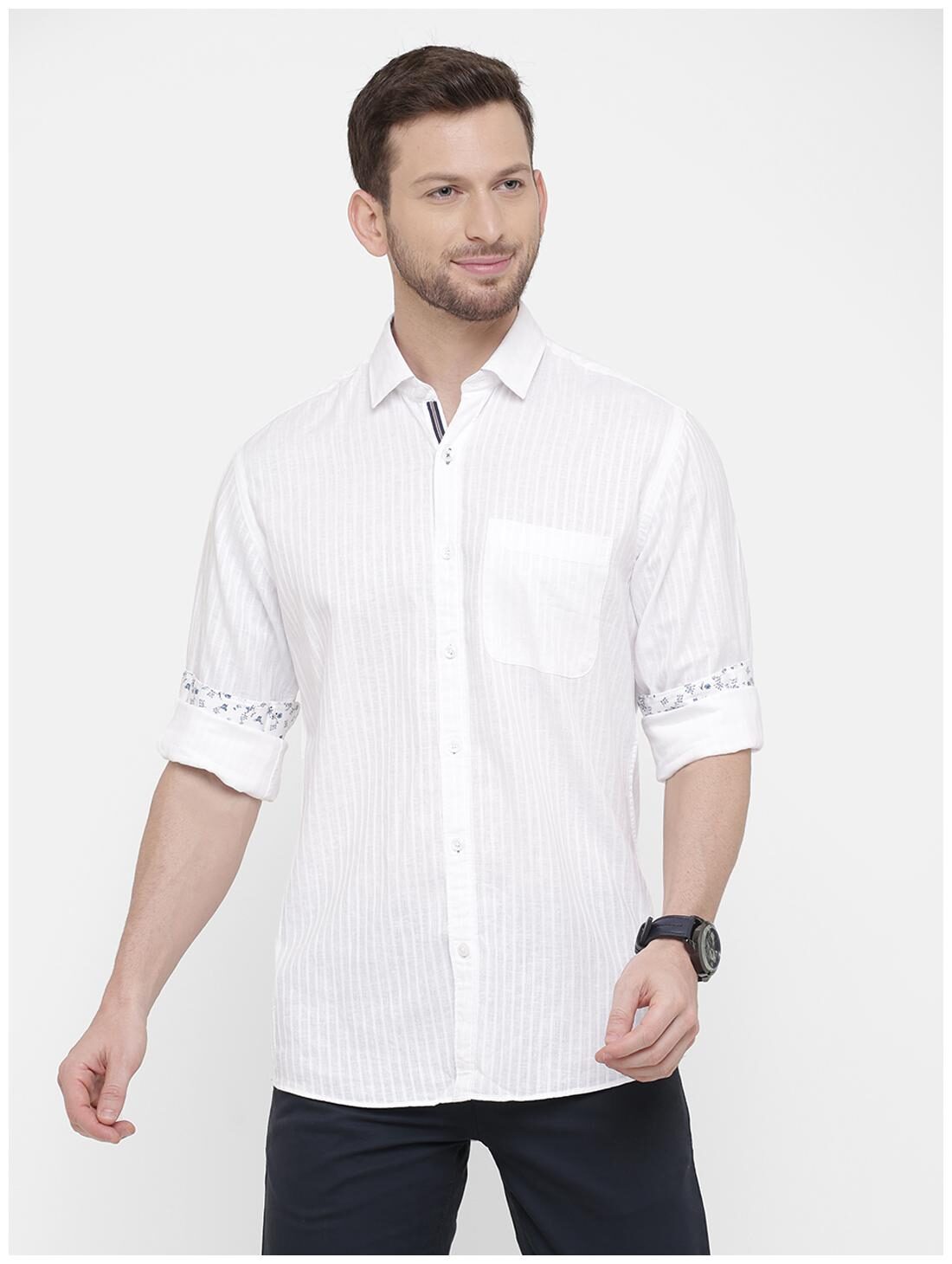 

Linen Club White Striped Casual Regular Fit Shirts For Men