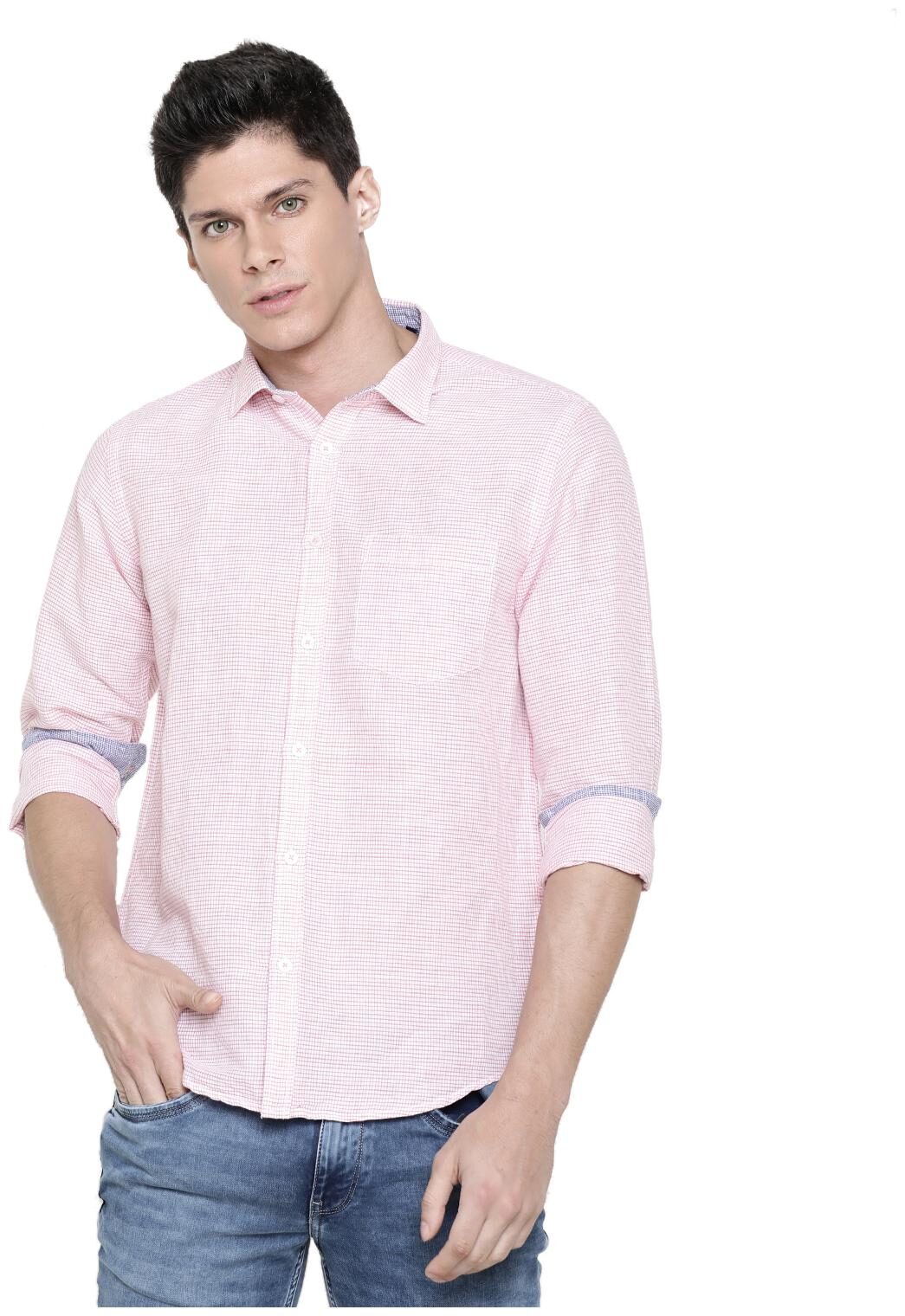 

Linen Club Men Pink Checked Regular Fit Casual Shirt