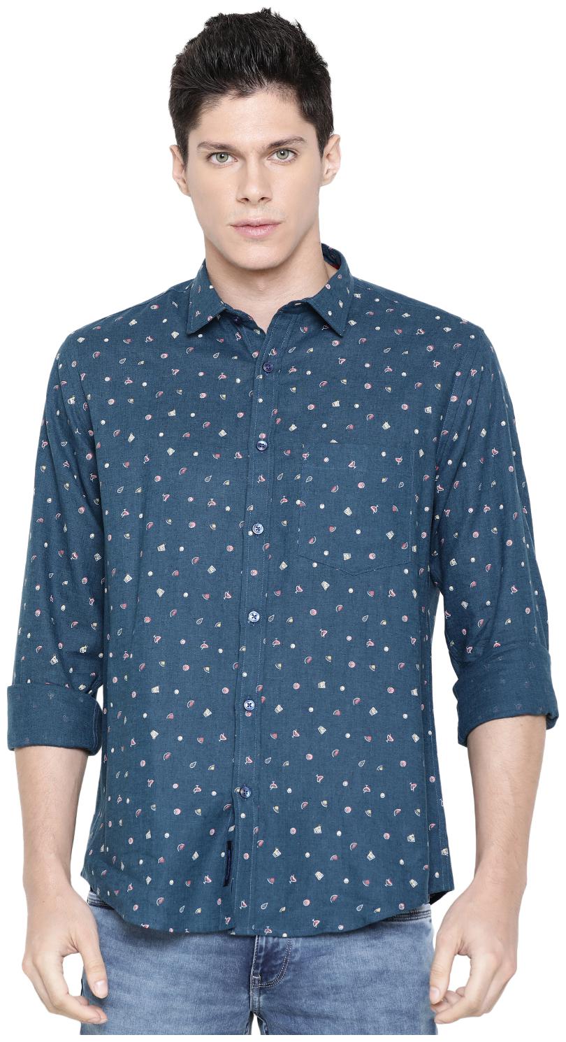 

Linen Club Men Blue Printed Regular Fit Casual Shirt
