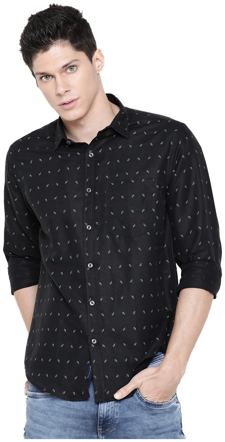 

Linen Club Men Black Printed Regular Fit Casual Shirt