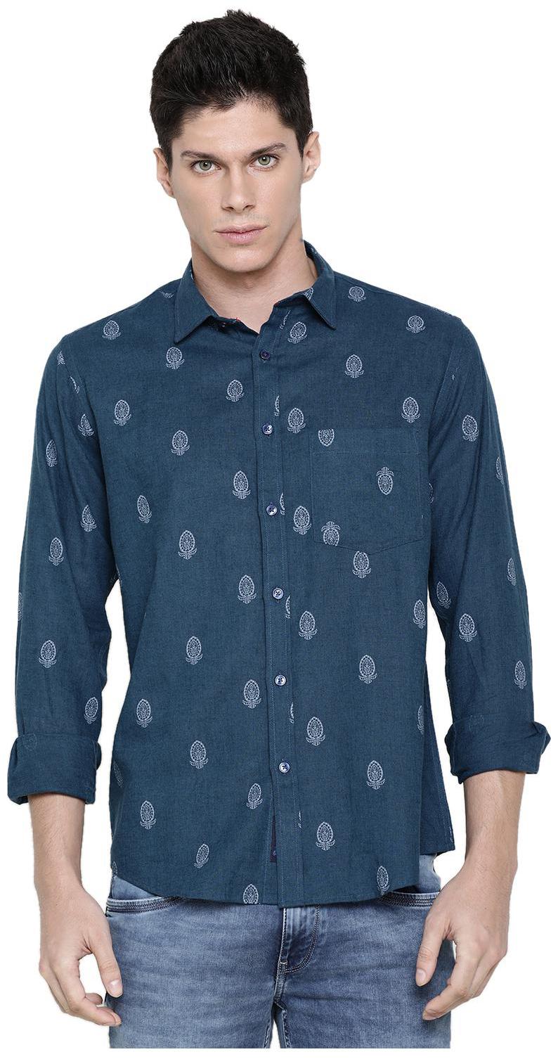 

Linen Club Men Blue Printed Regular Fit Casual Shirt