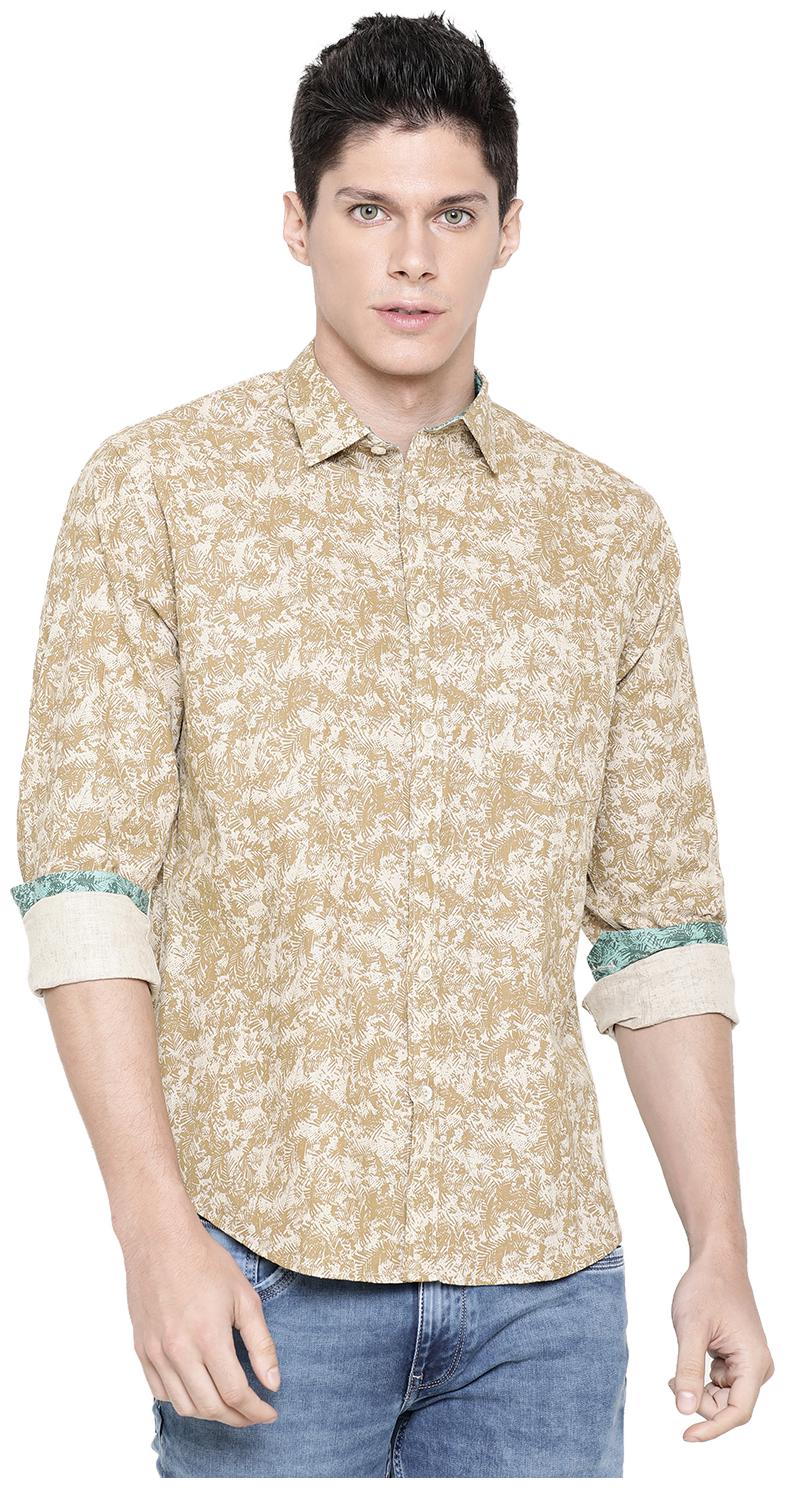 

Linen Club Men Beige Printed Regular Fit Casual Shirt