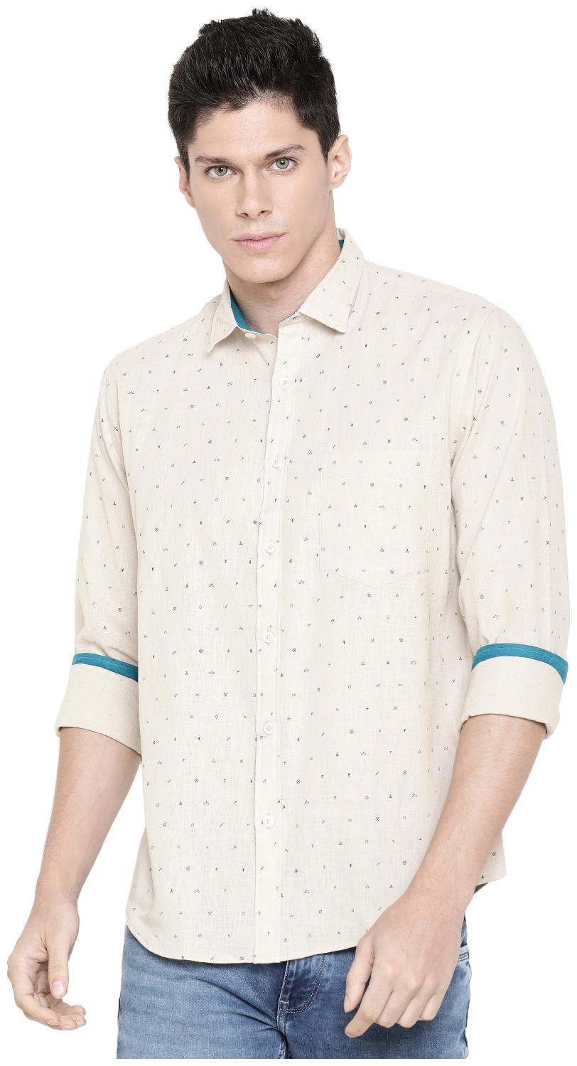 

Linen Club Men Beige Printed Regular Fit Casual Shirt
