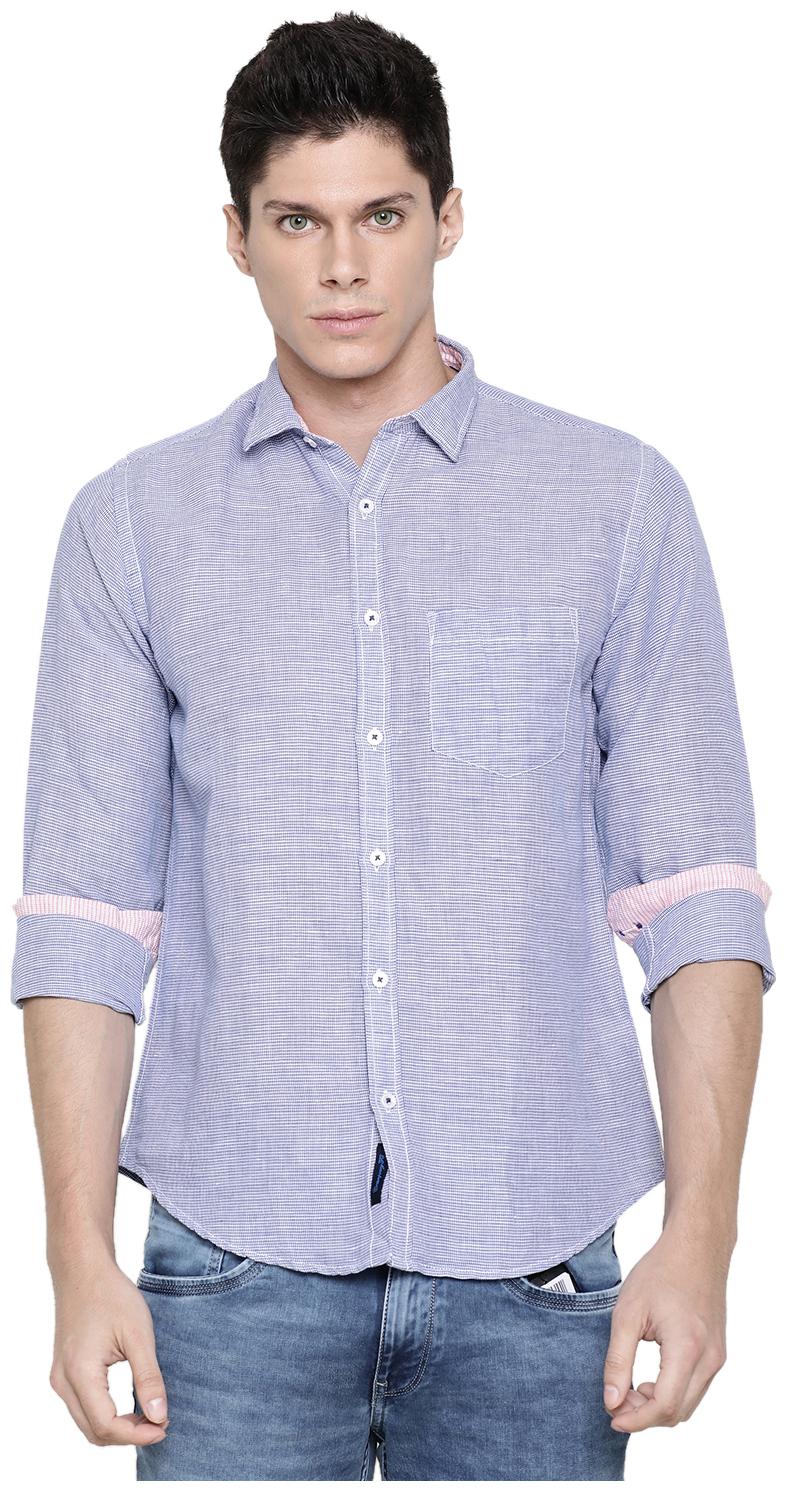 

Linen Club Men Blue Checked Regular Fit Casual Shirt
