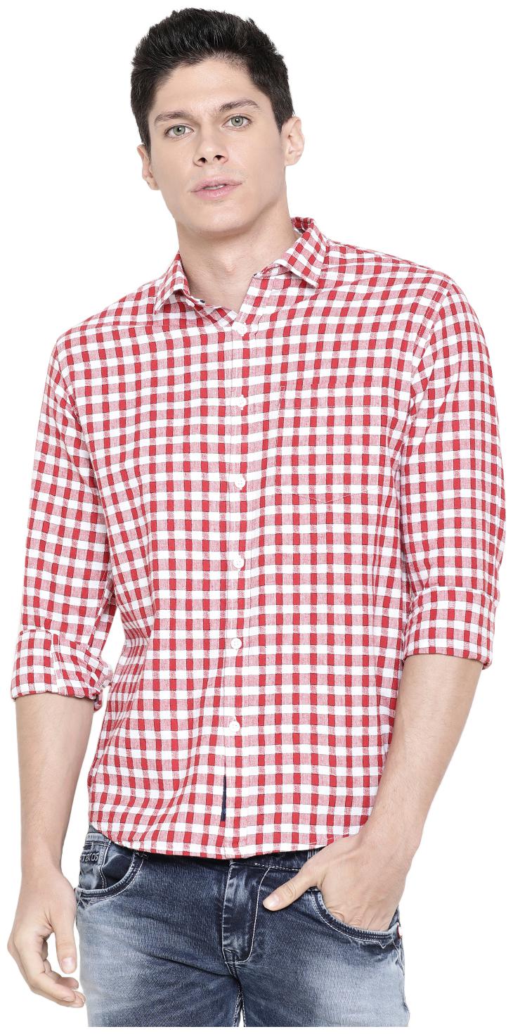 

Linen Club Men Red Checked Regular Fit Casual Shirt