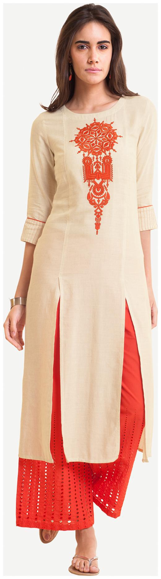 

NAARI Women White Embroidered Straight Kurti